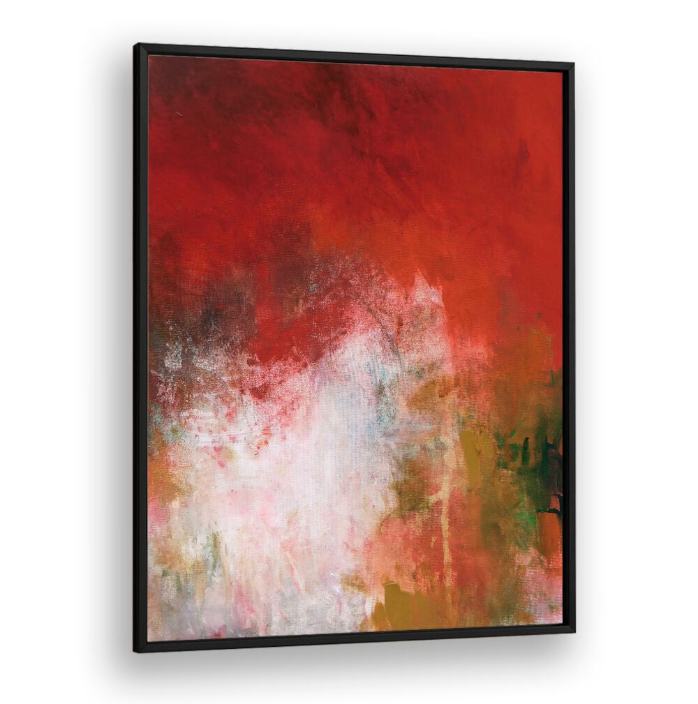 Vibrant red and green hues blend in TROPICS I, ABSTRACT PAINTINGS, enhancing any contemporary space beautifully.