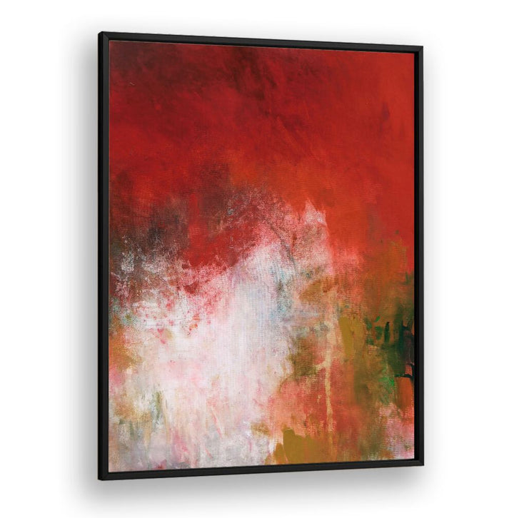 Vibrant red and green hues blend in TROPICS I, ABSTRACT PAINTINGS, enhancing any contemporary space beautifully.