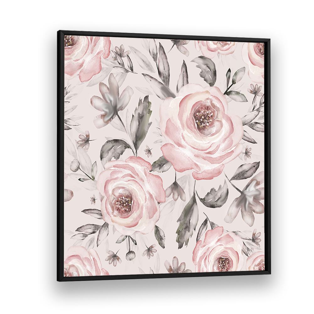 Pink Rose Tapestry Vintage European Paintings in Black Plain Frame