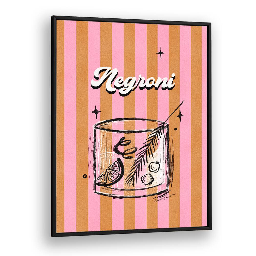 NEGRONI DRINK ON STRIPES BY BAROO BLOOM , BAR POSTERS , BAR ART PRINTS