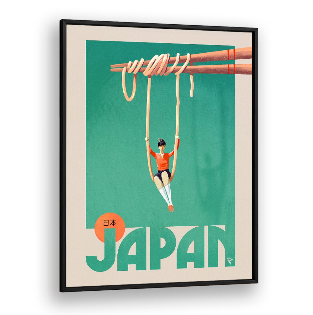 Stylish JAPAN NOODLES, BAR & CAFE ART featuring vibrant colors and a playful illustration of noodles.