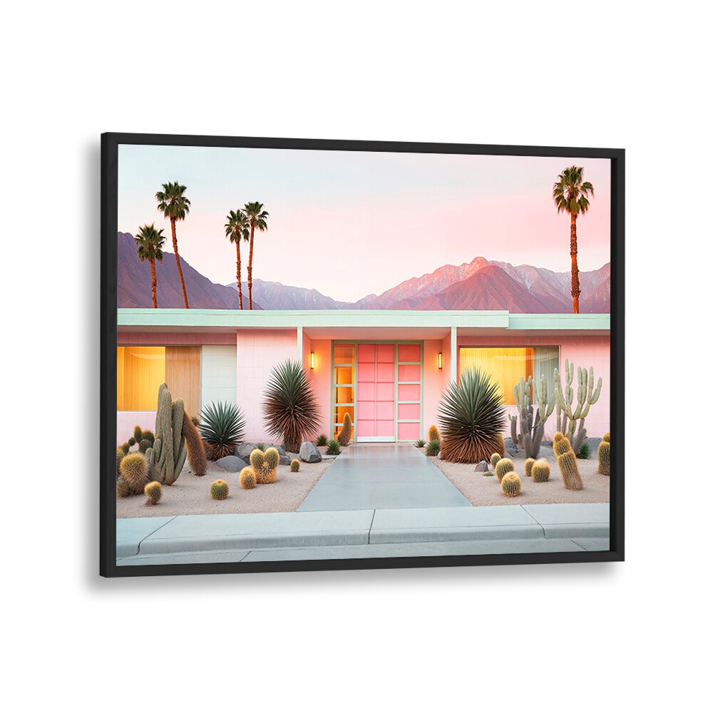 Vibrant RETRO PALM SPRINGS, BEACH PAINTINGS showcasing iconic architecture and desert landscapes. Perfect for nostalgic decor.