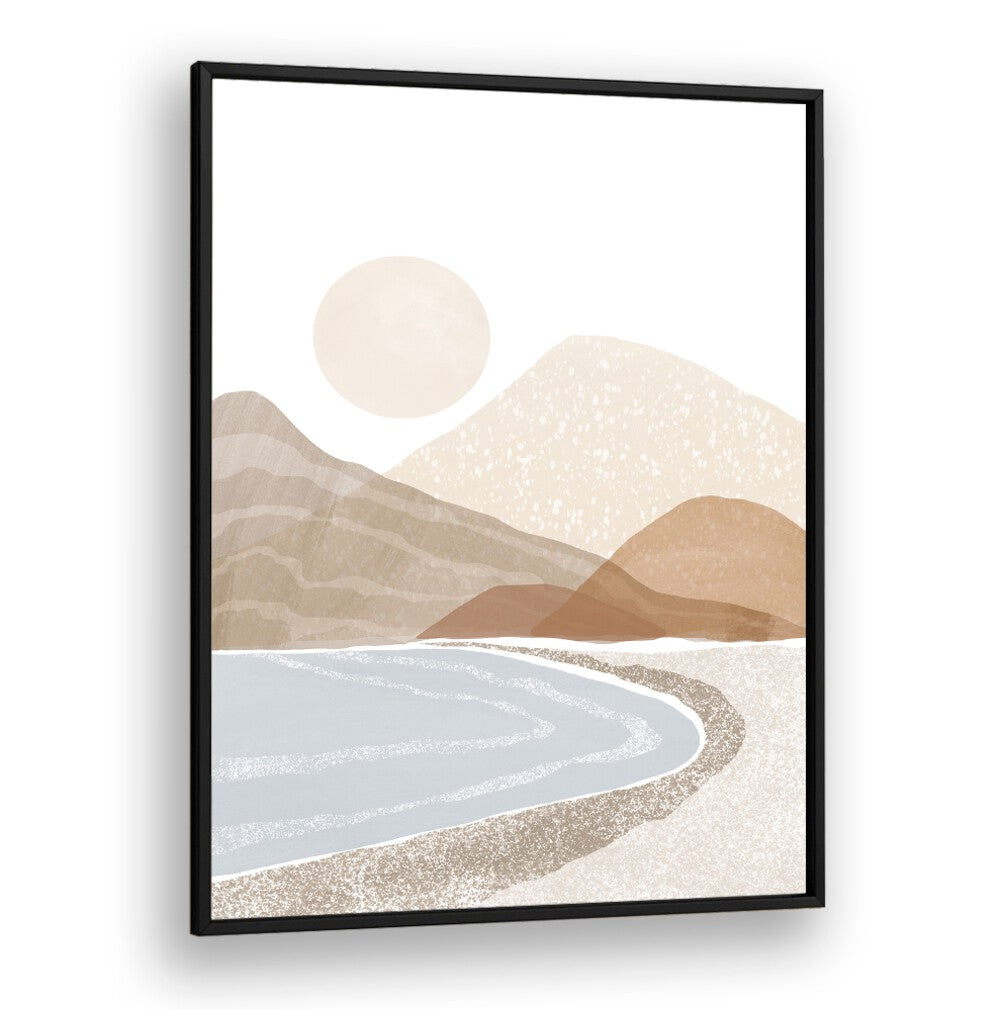 Serene BEACH SUNSET ART, LANDSCAPE PAINTINGS featuring tranquil beach and mountains, perfect for coastal-inspired decor.