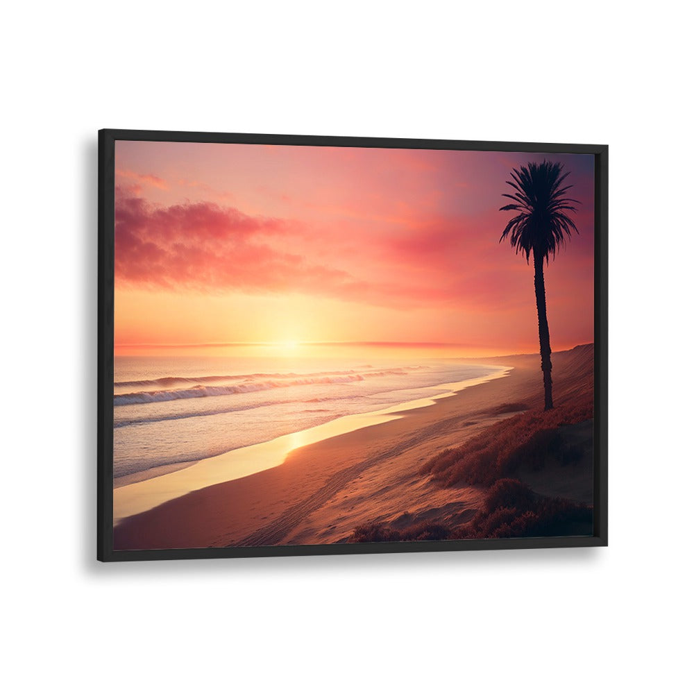 Warm sunset over a serene beach captures the essence of LATE SUMMER DAY, BEACH PAINTINGS collection.
