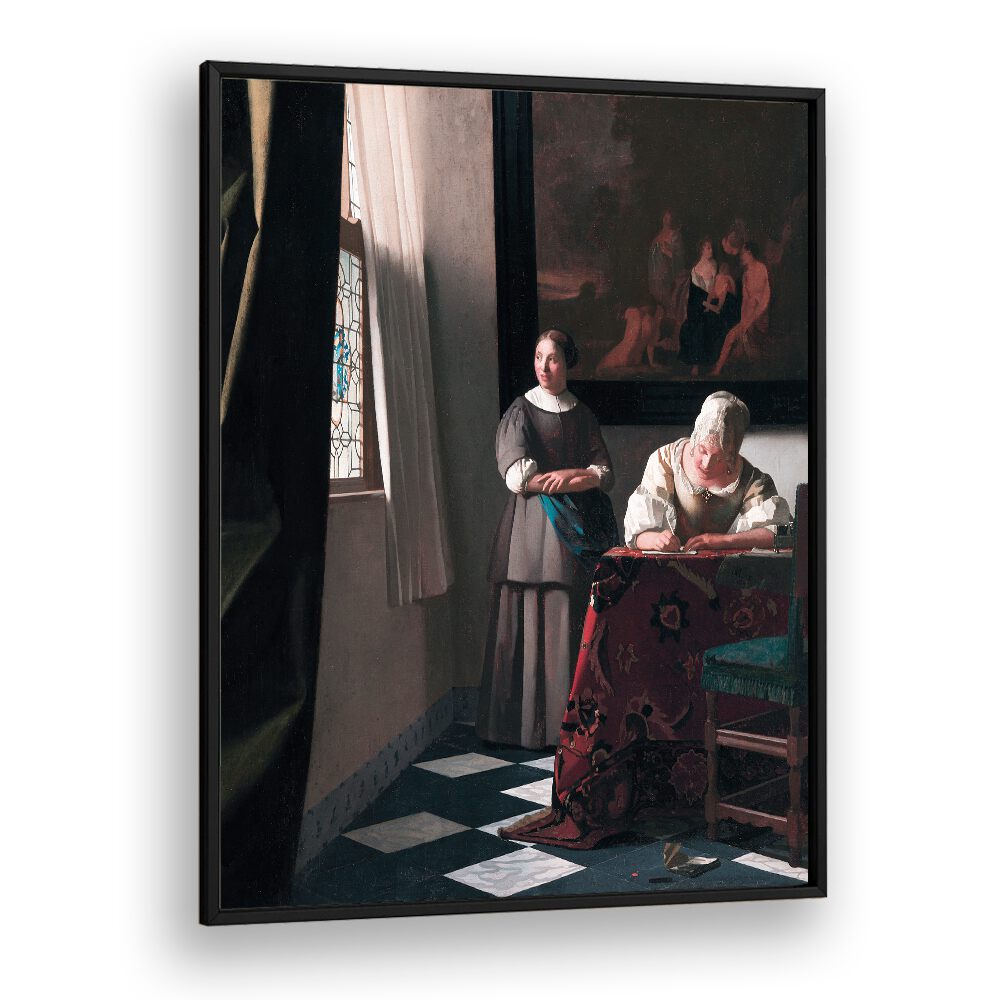 LADY WRITING A LETTER WITH HER MAID (CA. 1670–1671)  BY JOHANNES VERMEER, VINTAGE PAINTINGS