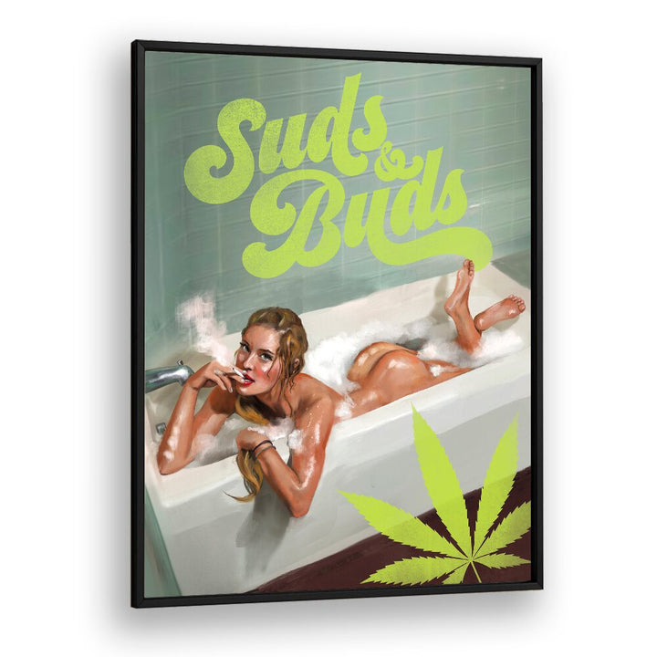 SUDS BUDS SEXY GIRL SMOKING CANNABIS JOINT IN BATH BY THE WHISKEY GINGER , WOMEN ILLUSTRATION PAINTINGS