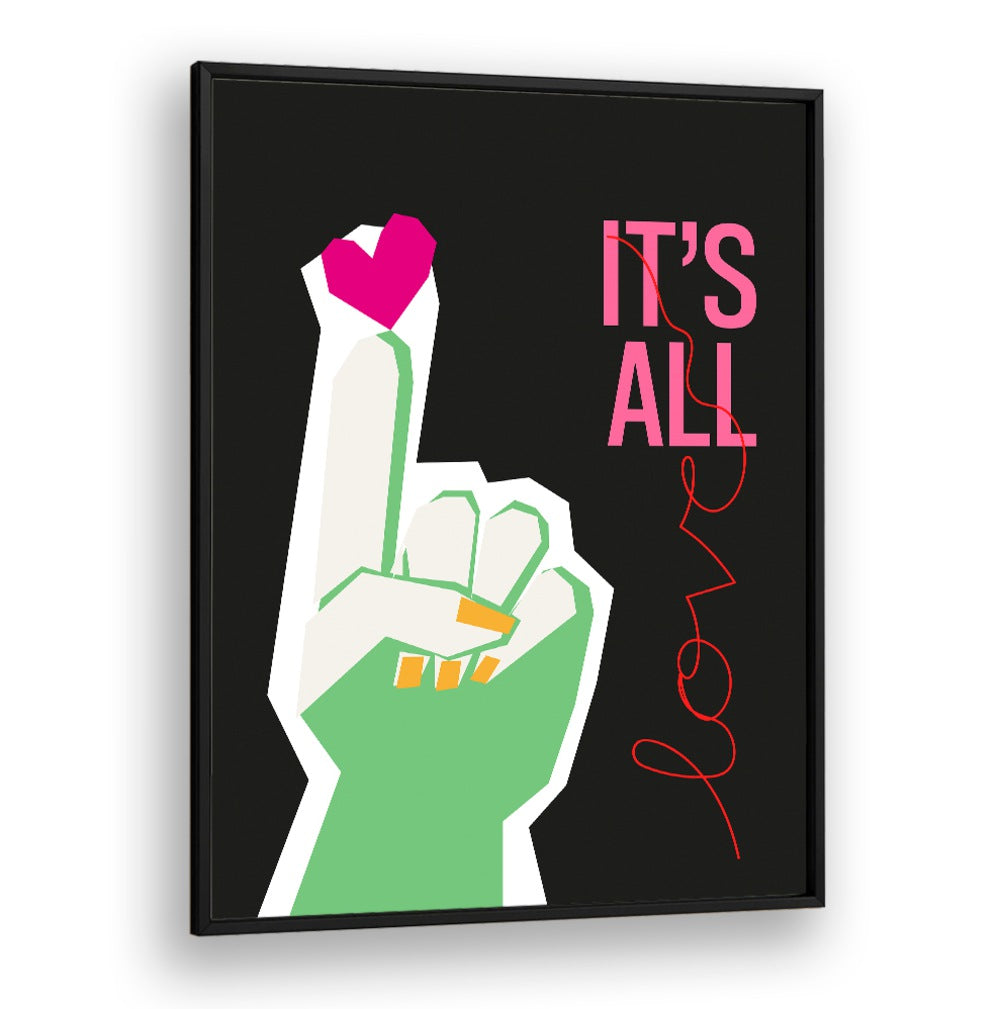 IT'S ALL LOVE HAND GREY , QUOTES AND TYPOGRAPHY POSTERS