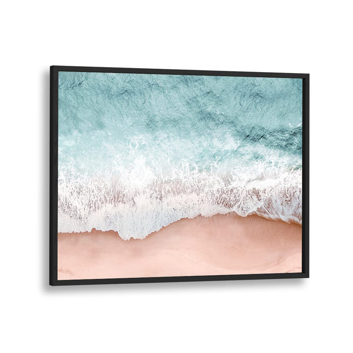 Serene aerial view of soft waves and sandy shores in BEACH VIBES III, BEACH PAINTINGS for coastal decor lovers.