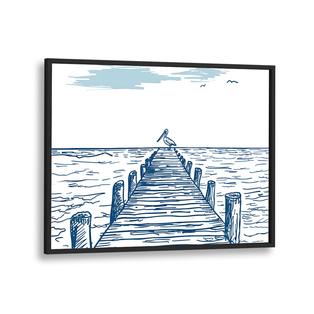 Elegant PELICAN PIER, BEACH PAINTINGS showcasing a serene pier scene, perfect for enhancing your outdoor decor.
