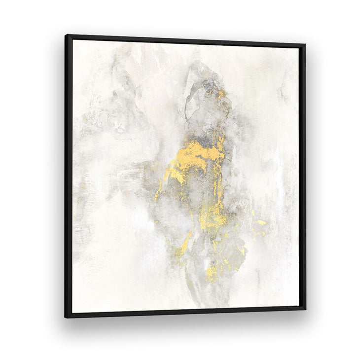 Stylish abstract painting titled "YOSEMITE FALLS I," featuring elegant gold accents on a soft gray background.