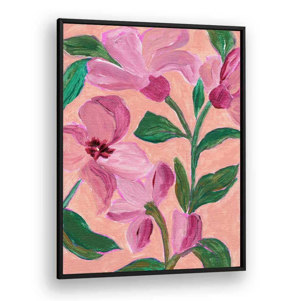 PINK FLOWERS LEAVES , FLORAL FLOWER PAINTINGS