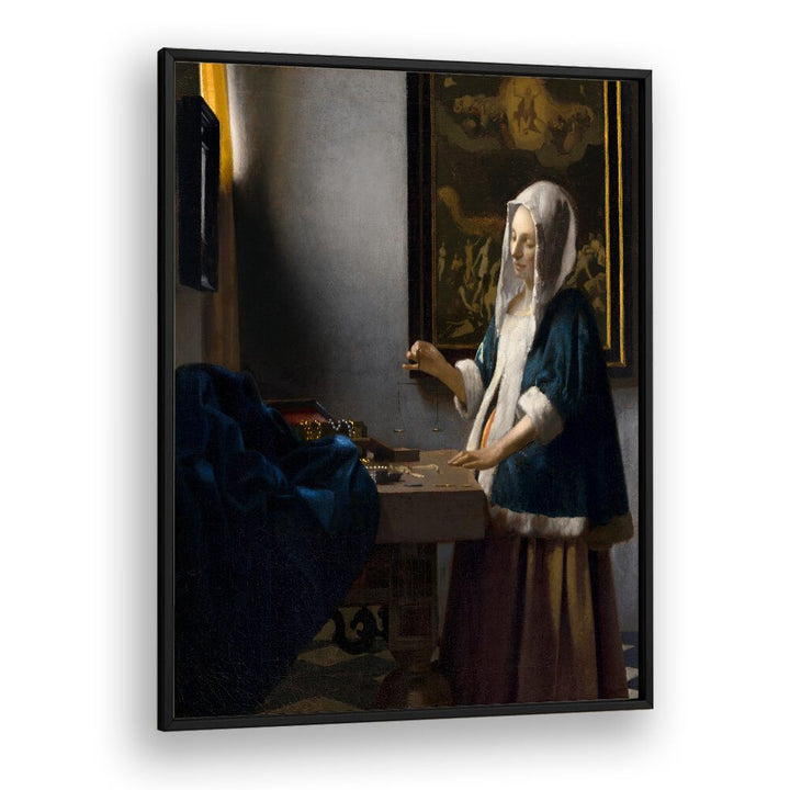 WOMAN HOLDING A BALANCE (CA. 1664)  BY JOHANNES VERMEER, VINTAGE PAINTINGS