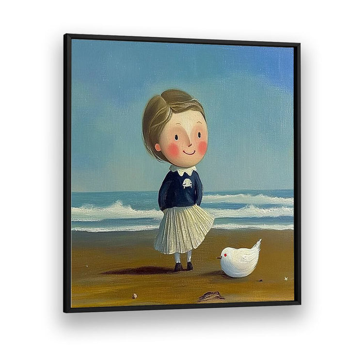LITTLE GIRL ON THE BEACH II captures childhood joy by the sea, perfect for whimsical home decor enthusiasts.