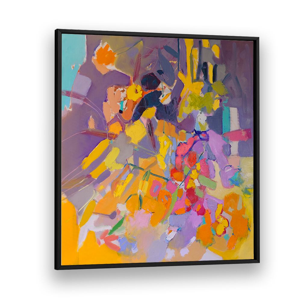 Vibrant orange flowers in abstract paintings, perfect for enhancing any home decor with lively energy.