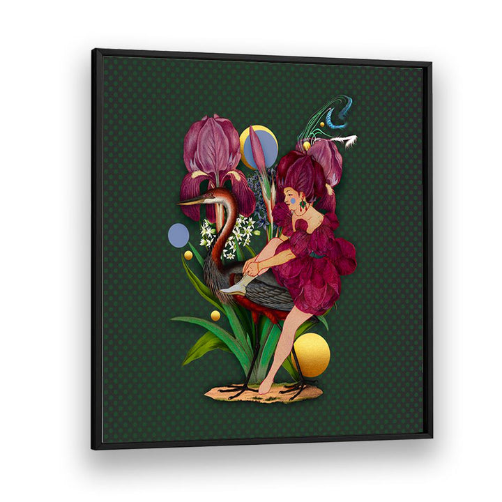 Vibrant illustration from ENCHANTED FOREST X, PORTRAITS, featuring a whimsical girl and a bird among lush flora.