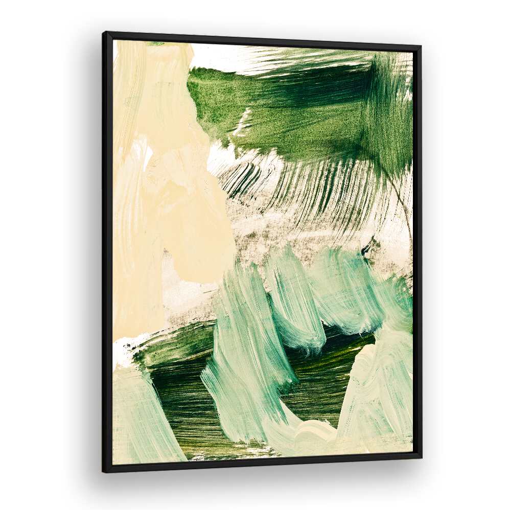 Minimalist painting featuring abstract brushstrokes in green and beige, perfect for modern decor. Ideal for art lovers.