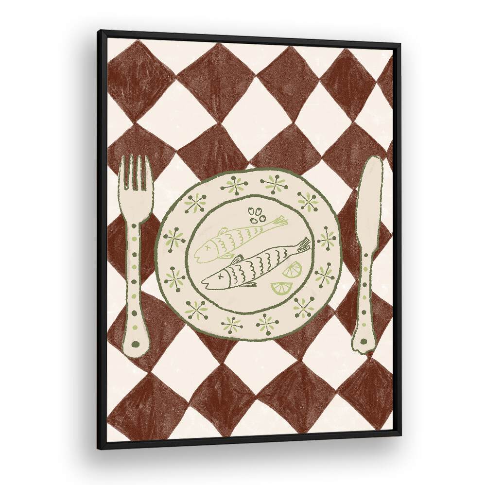Elegant DINNER, KITCHEN POSTERS featuring a fish plate design, perfect for enhancing your culinary space.