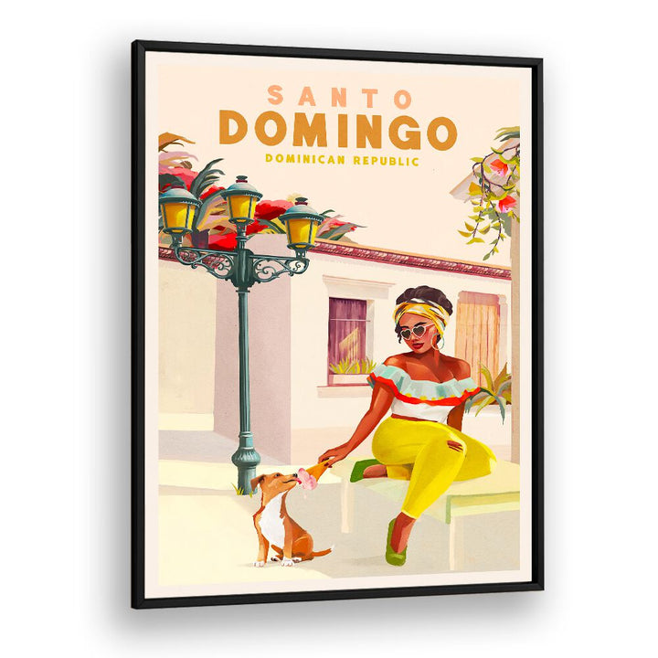 SANTO DOMINGO DOMINICAN REPUBLIC WOMAN A DOG BY THE WHISKEY GINGER , WOMEN ILLUSTRATION PAINTINGS