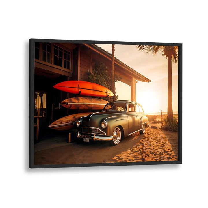 VINTAGE CAR SUNSET BEACH , CAR POSTERS