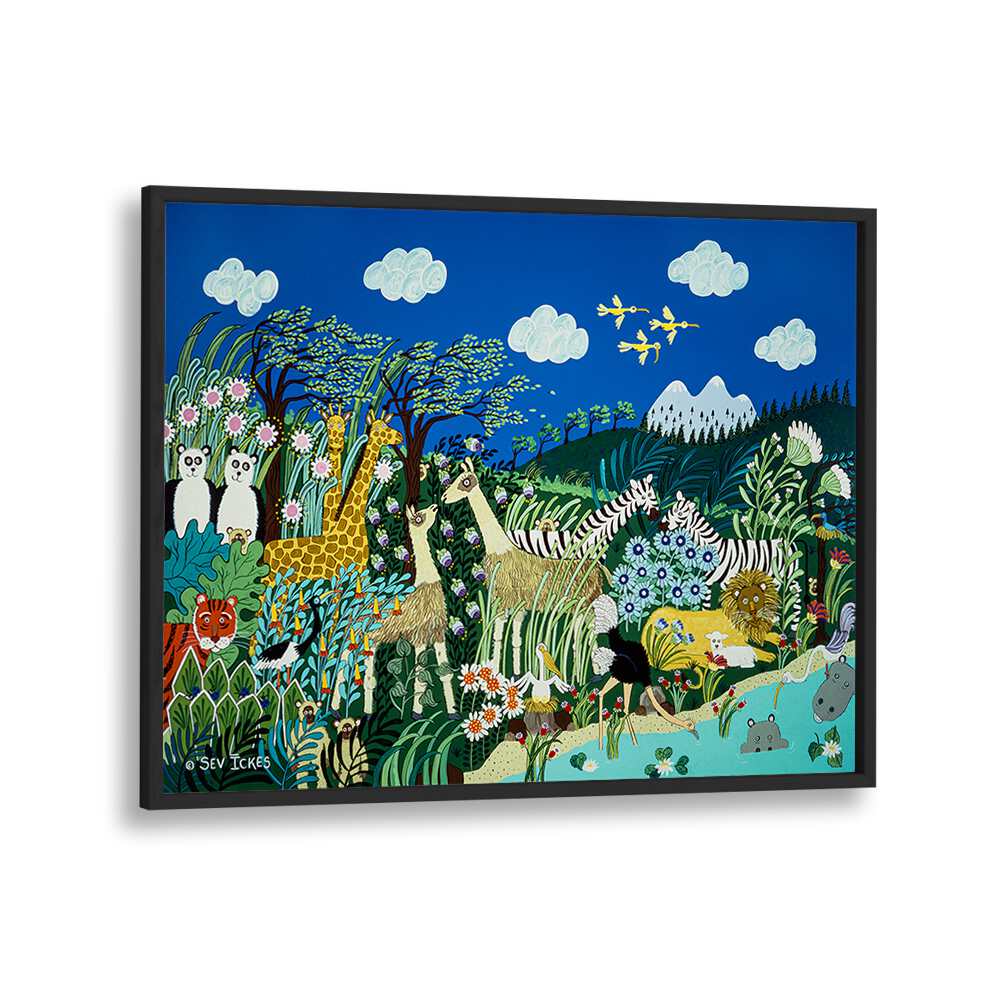 Colorful artwork of a whimsical forest scene, ideal for A WINDY DAY, KIDS ROOM PAINTINGS to spark imagination.