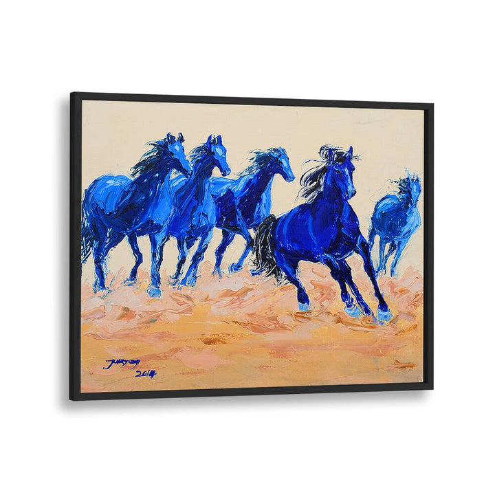 Dynamic blue horses gallop in "HORSE III, ANIMAL PAINTINGS," perfect for animal art enthusiasts.