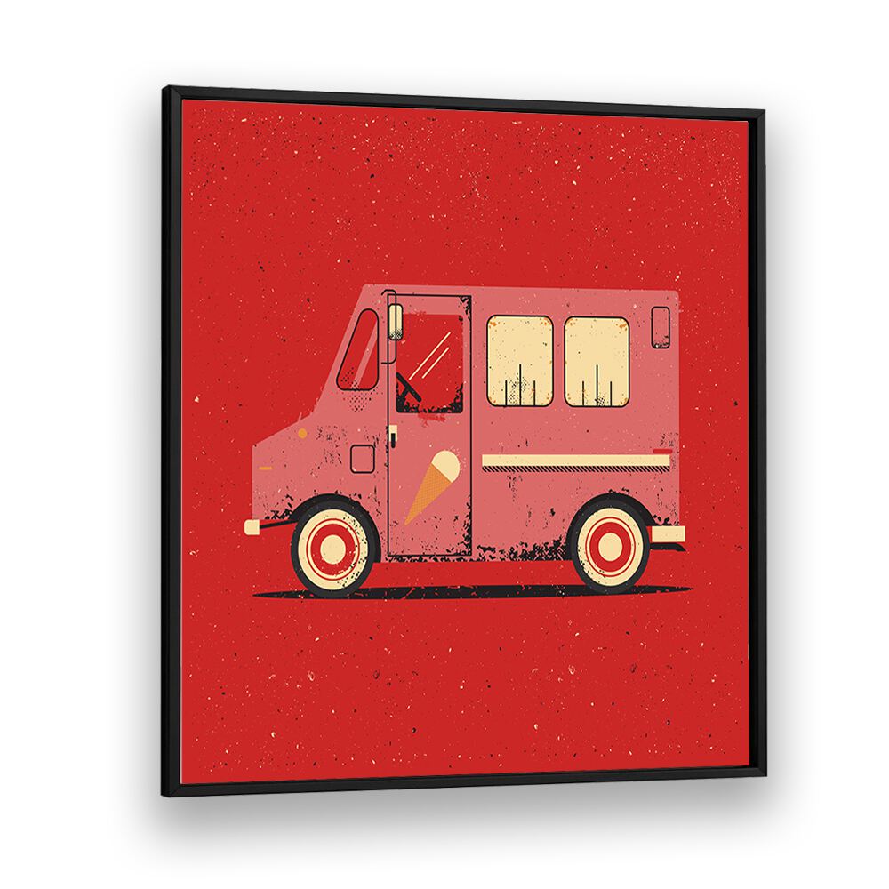 Cheerful artwork of a pink ice cream truck, perfect for kids' rooms, part of THE ICE CREAM TRUCK, KIDS ROOM PAINTINGS.