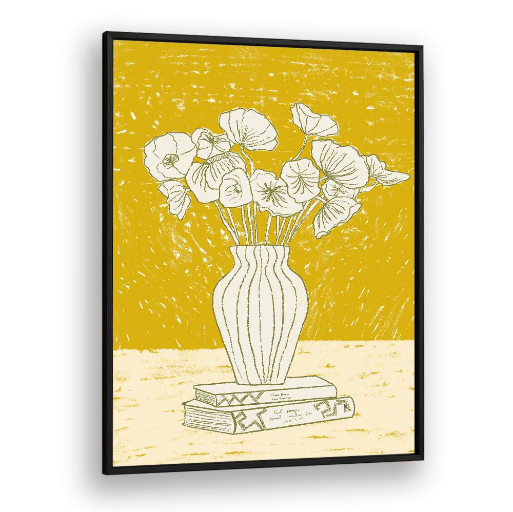 Charming vase with flowers against a vibrant yellow background, ideal for the BEAUTY OF YELLOW, FASHION POSTERS collection.