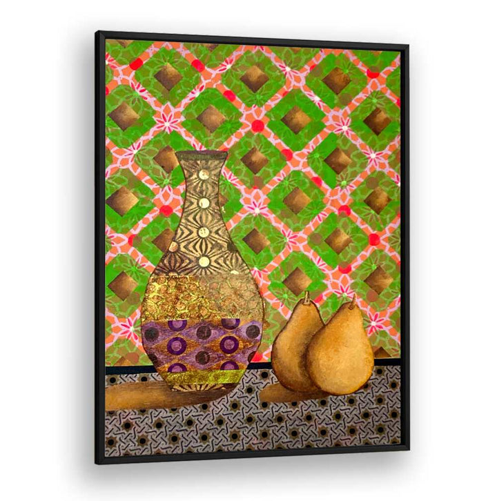 Vibrant AWAKENING HUES, KITCHEN POSTERS featuring a decorative vase and pears, perfect for modern home decor.