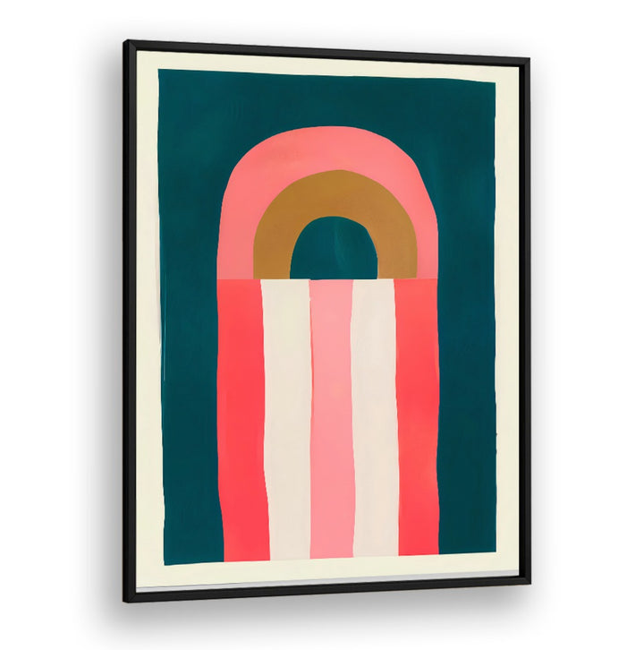 GOLDEN HOUR , GEOMETRIC ART PRINTS with bold pink, coral, and teal shapes creating a modern abstract design.