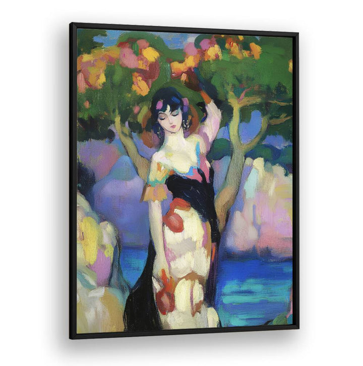 Vibrant WOMAN BY THE SEA II artwork showcases serene coastal beauty and feminine grace, perfect for art lovers.
