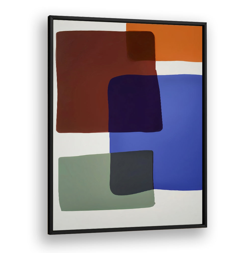 OUT OF THE BOX, ABSTRACT PAINTINGS featuring bold geometric shapes in earthy and vibrant colors by Blackplain Art Studio.