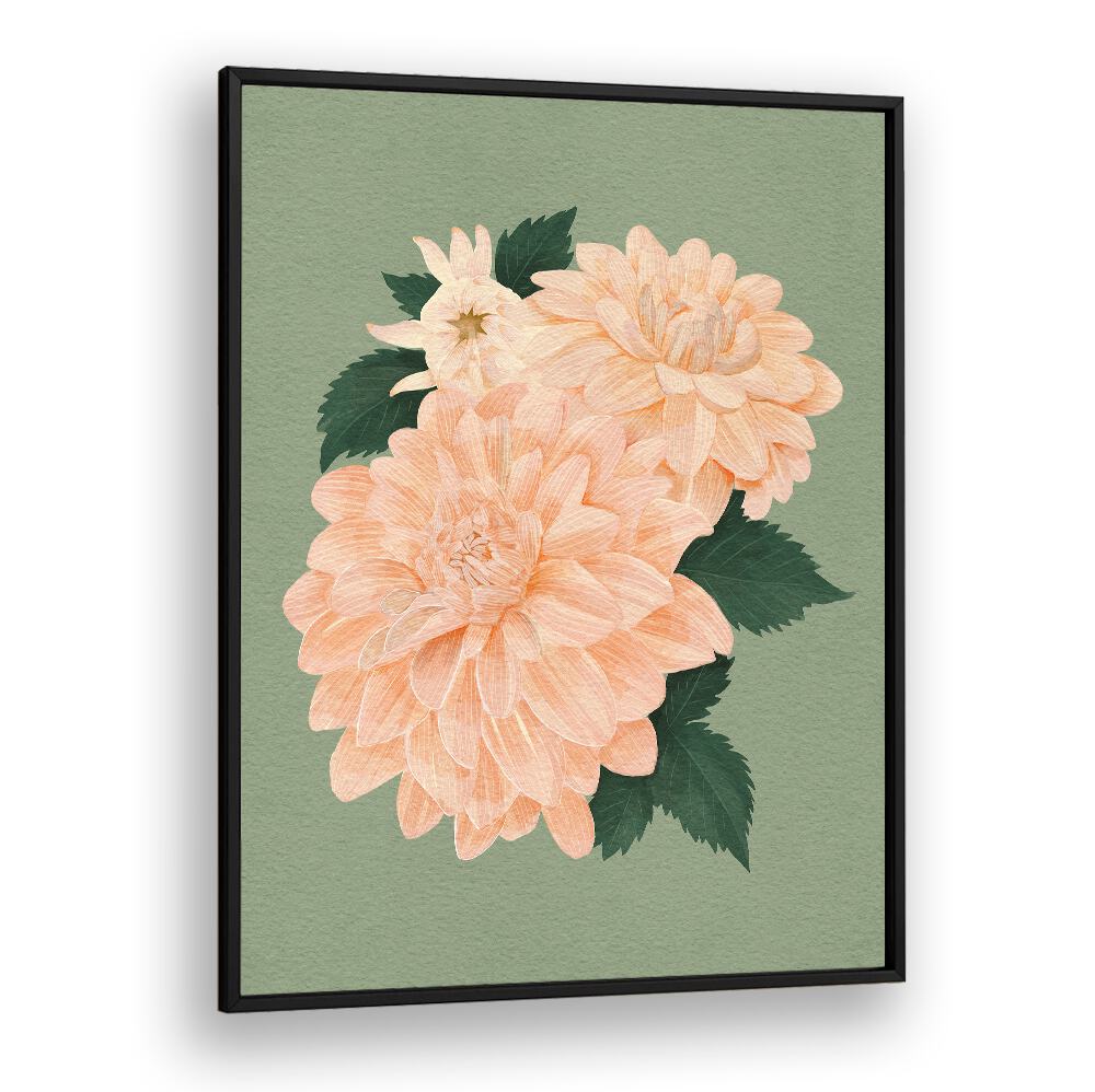 Elegant AQUAA CREAL CHIFFON II, FLORAL FLOWER PAINTINGS featuring soft peach blooms on a calming green background.