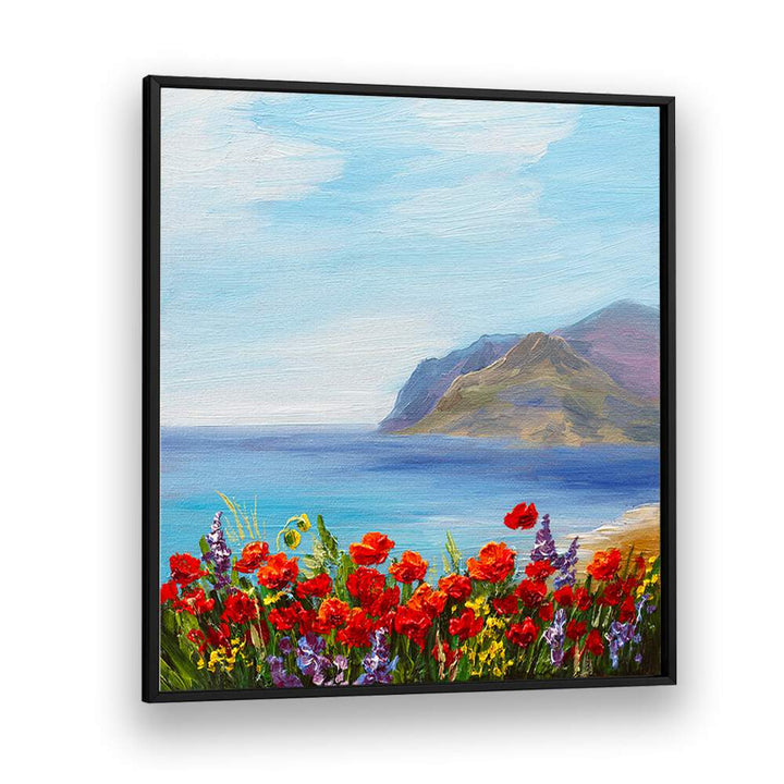 Blooming Landscape Vintage European Paintings in Black Plain Frame