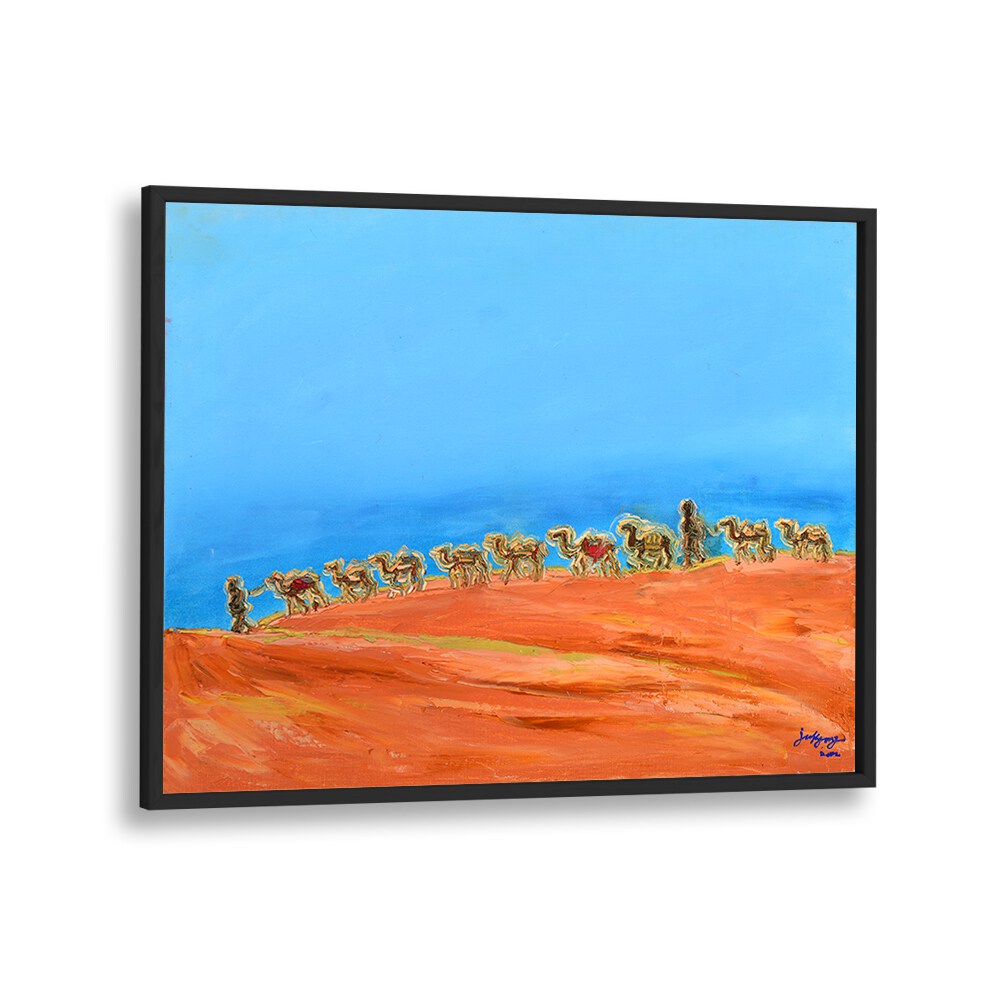 Colorful landscape painting featuring camels, perfect for art lovers seeking CAMELS, LANDSCAPE PAINTINGS.