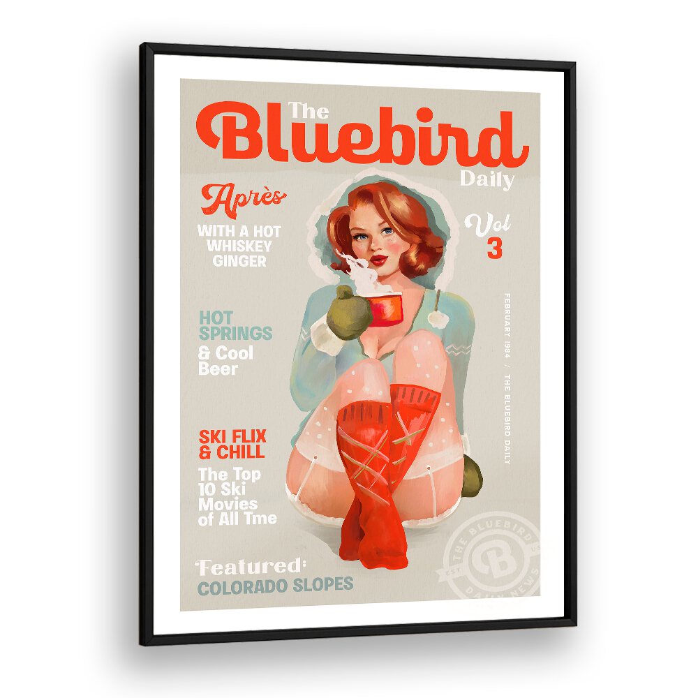 THE BLUEBIRD DAILY VINTAGE PIN UP SKI ART BY THE WHISKEY GINGER ,WOMEN ILLUSTRATION PAINTINGS