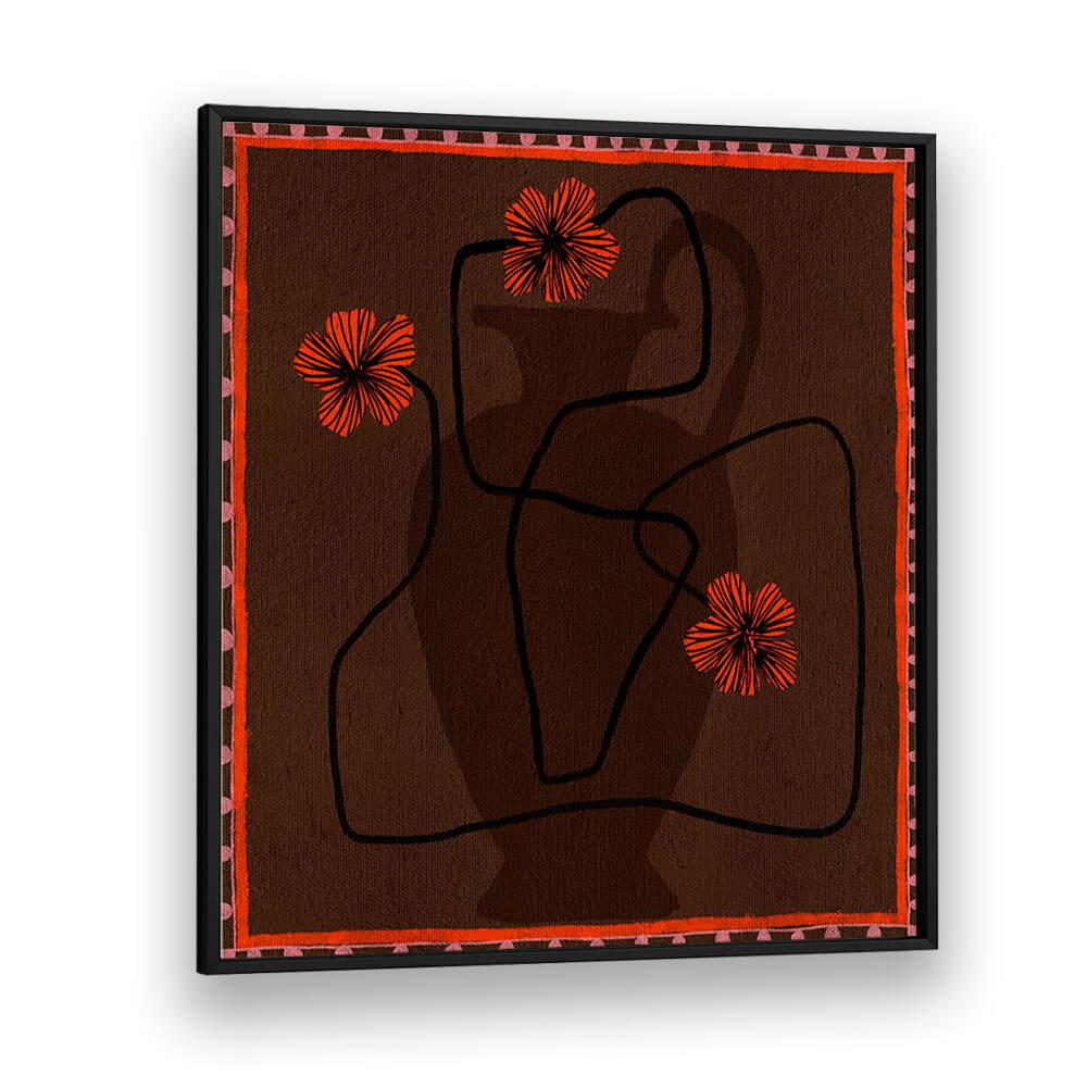 Bright red flowers against a dark backdrop highlight the OUT OF VASE BLOOMS III, FLORAL FLOWER PAINTINGS for modern decor.
