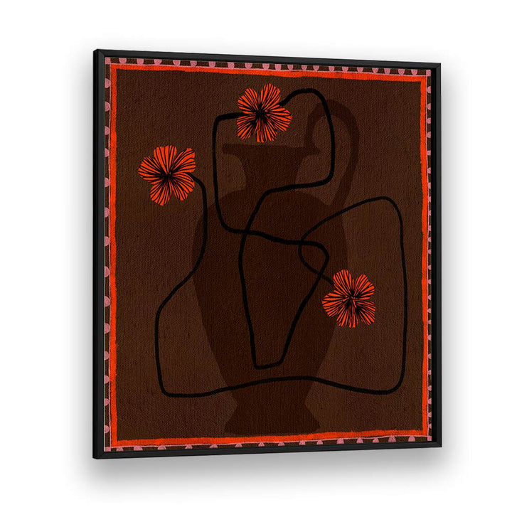 Bright red flowers against a dark backdrop highlight the OUT OF VASE BLOOMS III, FLORAL FLOWER PAINTINGS for modern decor.