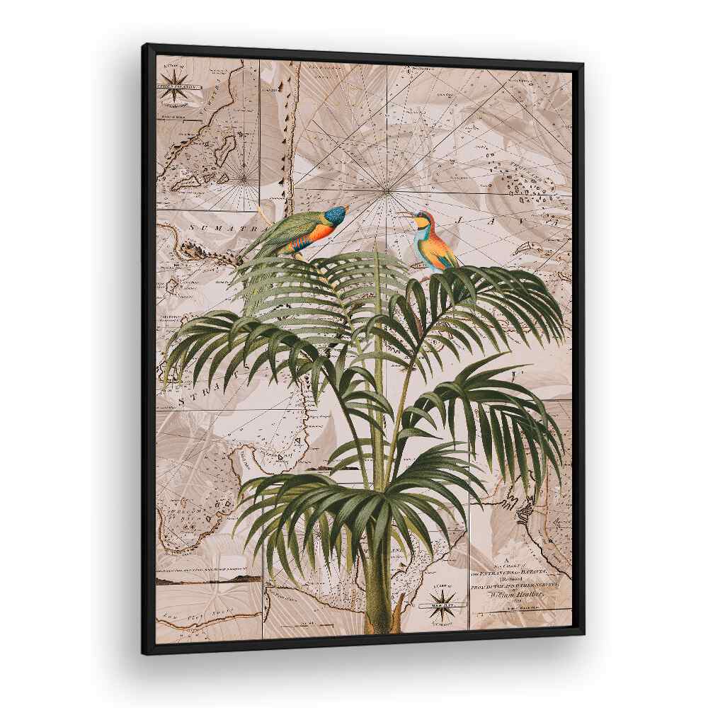Vibrant "Indonesia Jungle III, Animal Paintings" featuring colorful parrots amidst lush greenery by Andrea Haase.