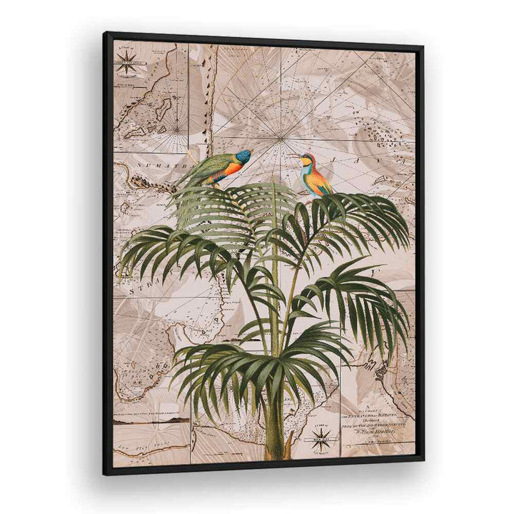 Vibrant "Indonesia Jungle III, Animal Paintings" featuring colorful parrots amidst lush greenery by Andrea Haase.