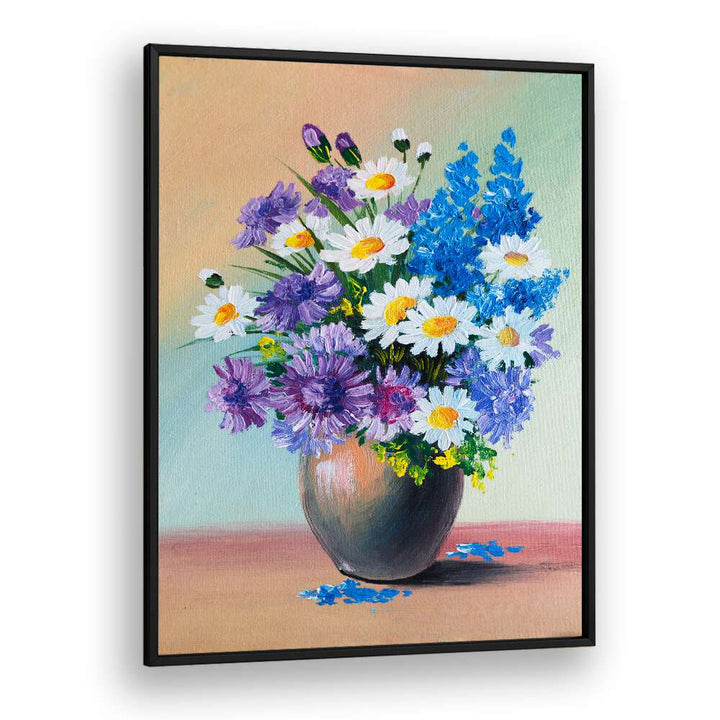 Petals in a Pot Vintage European Paintings in Black Plain Frame