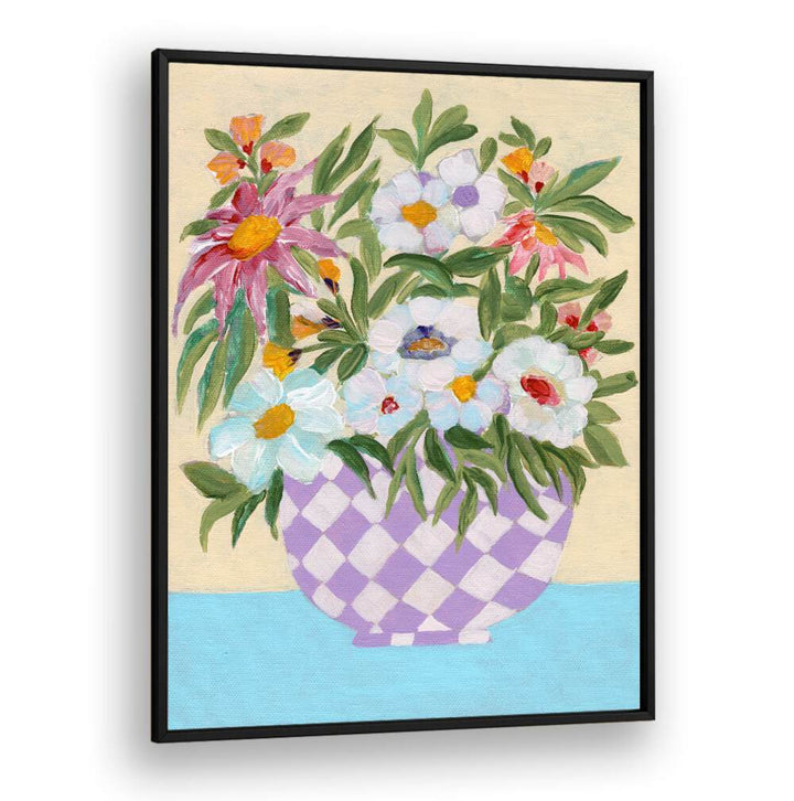 CHECKERD POT , FLORAL FLOWER PAINTINGS