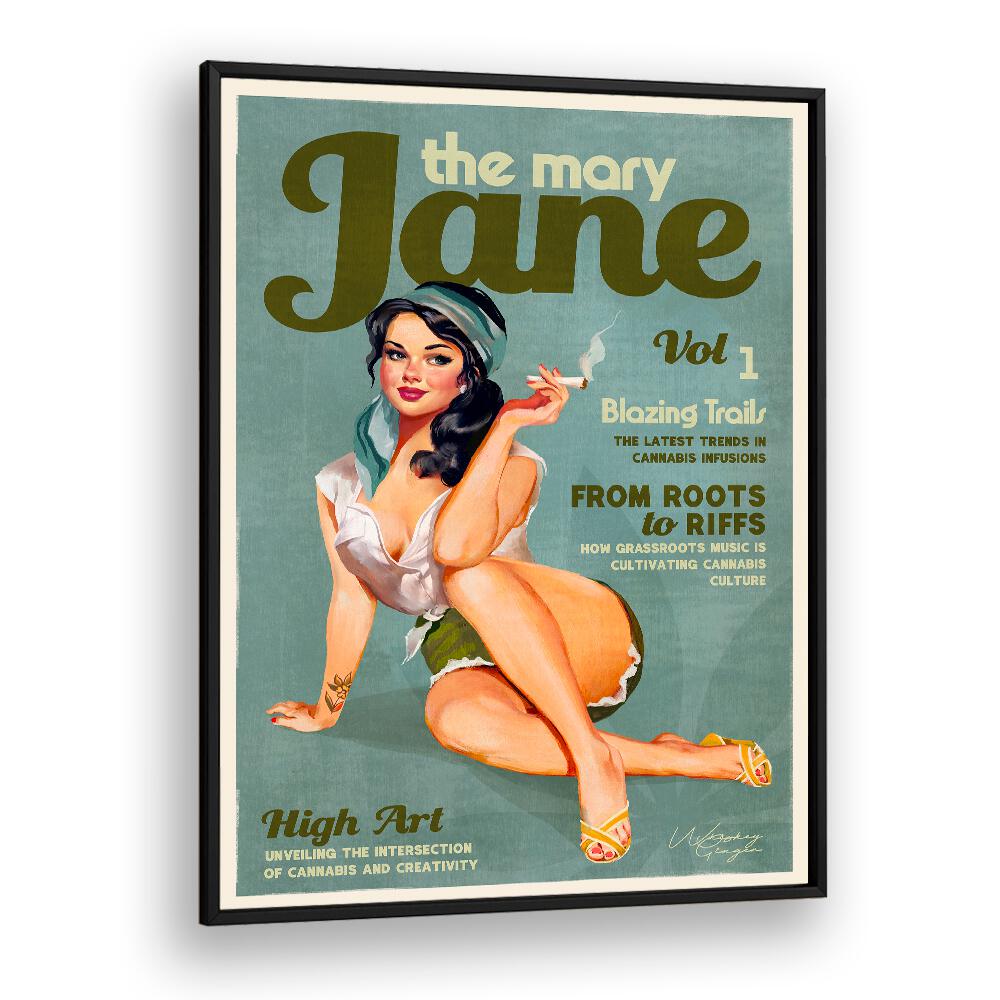 MARY JANE RETRO VINTAGE PINUP CANNABIS ART BY THE WHISKEY GINGER , WOMEN ILLUSTRATION PAINTINGS