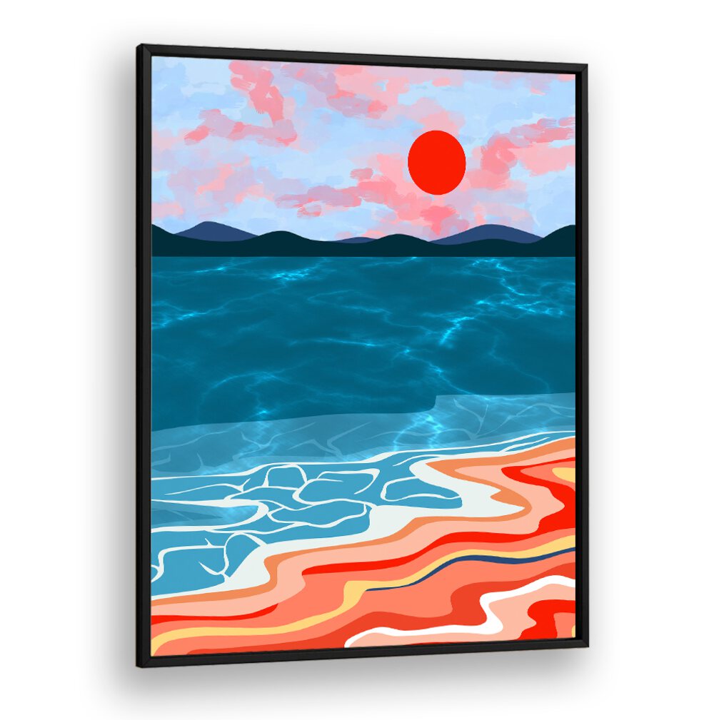 Vibrant COASTAL HUES, BEACH PAINTINGS capture serene seaside beauty with soft blues and greens for your home decor.