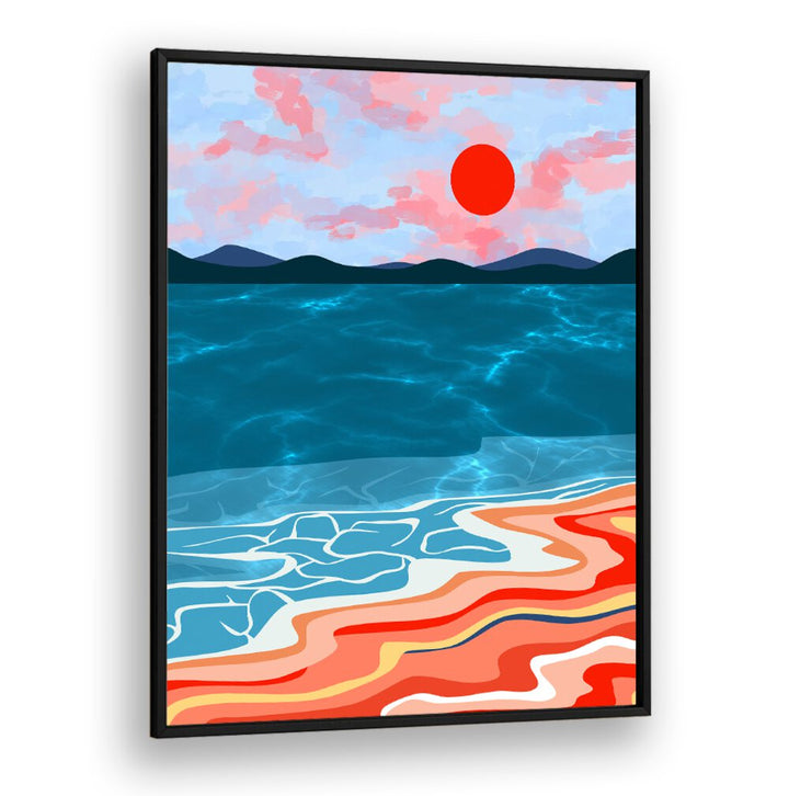 Vibrant COASTAL HUES, BEACH PAINTINGS capture serene seaside beauty with soft blues and greens for your home decor.