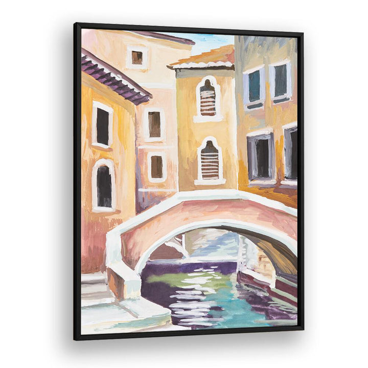 Gondolas and Arches Vintage European Paintings in Black Plain Frame