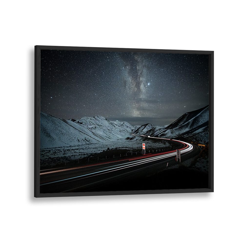 Stunning Highway to Heaven photography prints showcasing a winding road under a starry night sky, perfect for decor.
