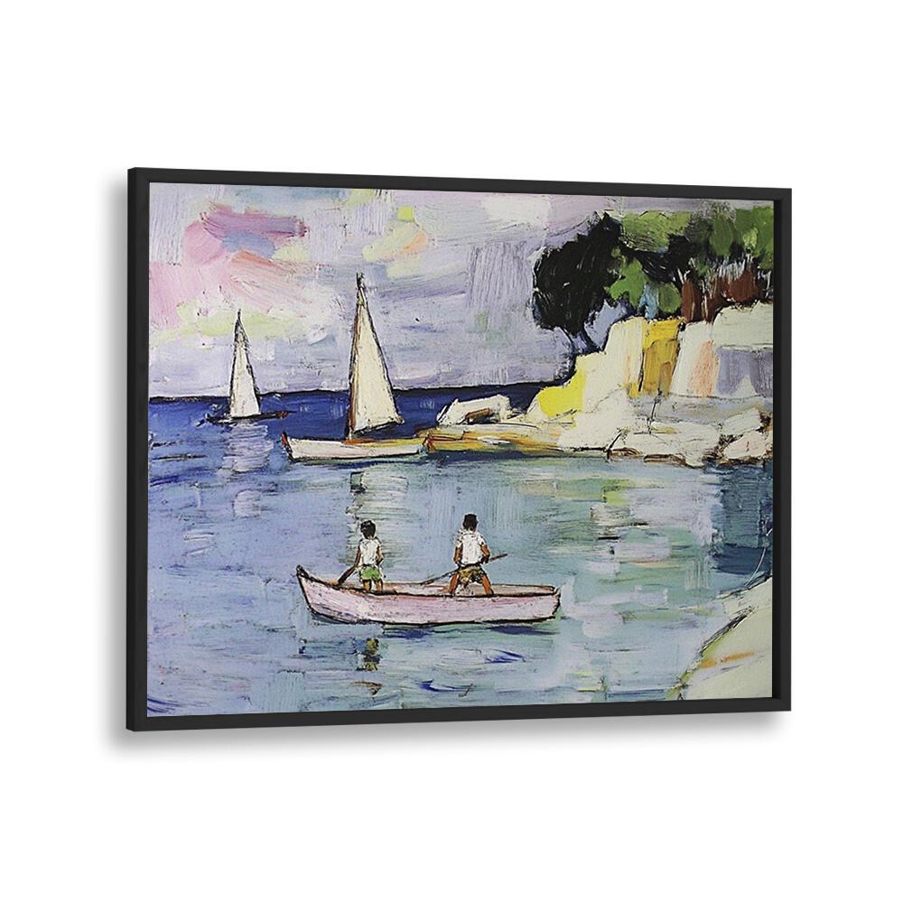 Colorful artwork featuring SAILBOATS on tranquil waters, perfect for nautical decor enthusiasts.