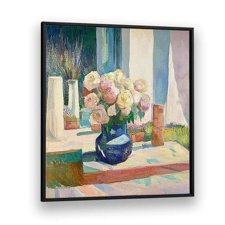 Stunning ROSES IN A BLUE VASE, a vibrant centerpiece perfect for elegant home decor and special occasions.