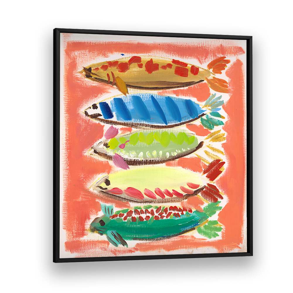 Vibrant FIVE FISH, BEACH PAINTINGS showcasing colorful fish, perfect for enhancing coastal home decor.
