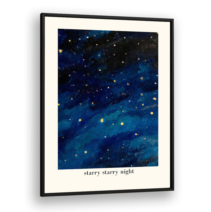 STARRY STARRY NIGHT , KIDS ROOM PAINTINGS showcasing a vibrant starry sky in a sleek black frame for kids' rooms.